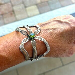 Vintage Sergio Gutierrez liquid metal snake mesh peridot crystal flower bracelet